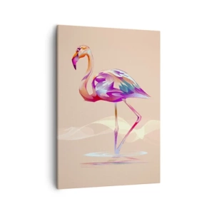Cuadro sobre lienzo - Impresión de Imagen - Un flamenco abstracto en colores pastel claros. - 50x70cm - Pájaro de las buenas emociones - Decoración de pared moderna para salón y dormitorio ARTTOR