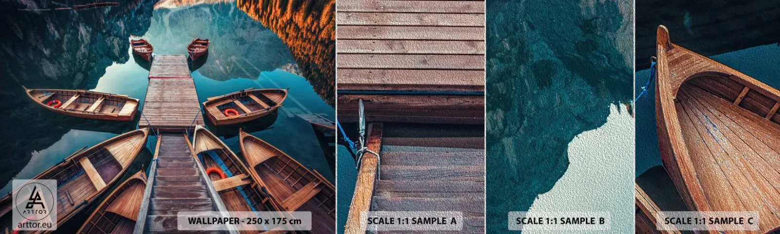 Muestra de fotomural Premium Sand - Esperando en el muelle - Paisaje, Lago, Tirol - 100x30 cm