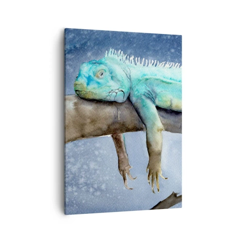 Cuadro sobre lienzo - Impresión de Imagen - Iguana azul descansando en una rama - 50x70cm - Me siento bien, ¿y tú? - Decoración de pared moderna para salón y dormitorio ARTTOR