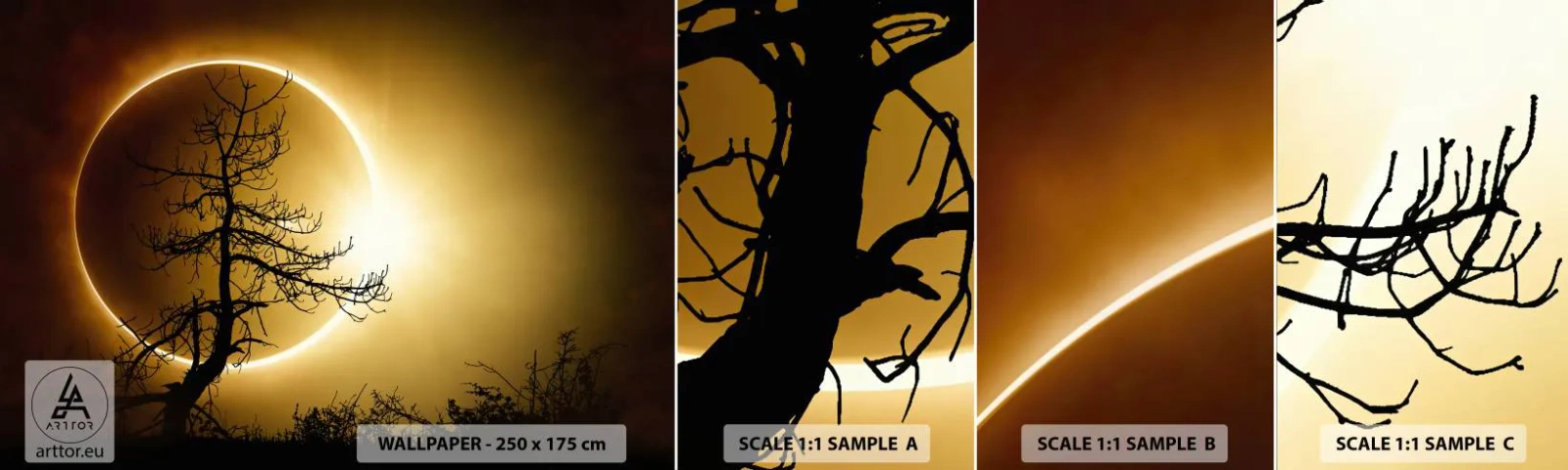 Muestra De Fotomural Standard Eco - Eclipse total - Eclipse, Árbol, Paisaje - 100x30 cm