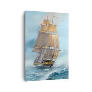 Cuadro sobre lienzo - Impresión de Imagen - Un velero en un mar tempestuoso - 70x100cm - Surcando las olas - Decoración de pared moderna para salón y dormitorio ARTTOR