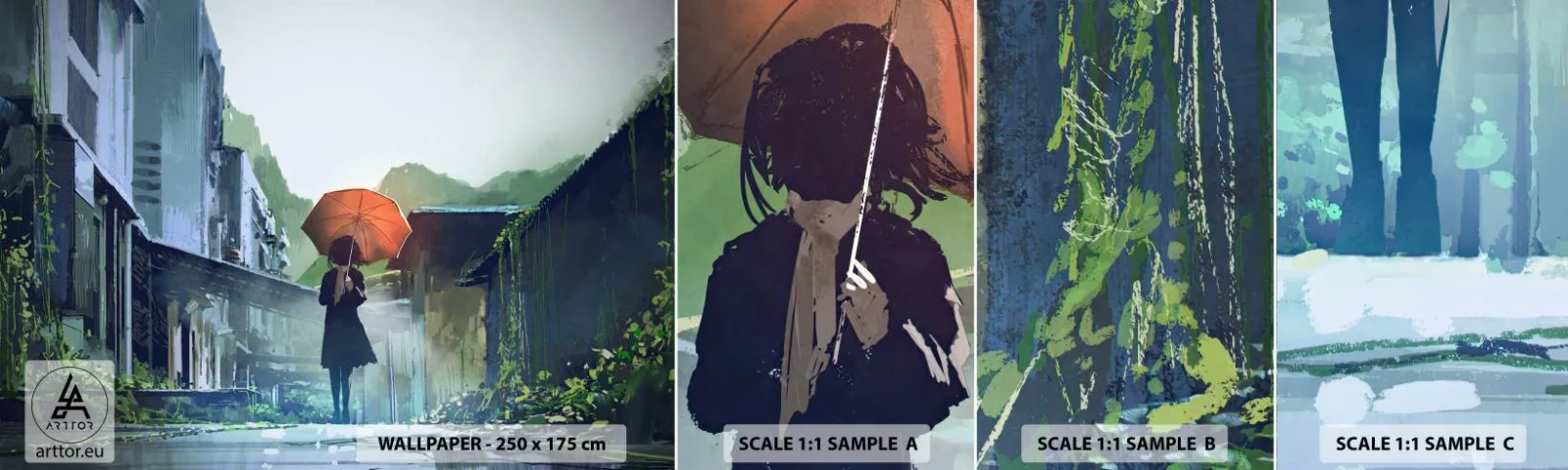 Muestra de fotomural autoadhesivo Deluxe Sticker - Una lluvia revitalizante - Abstracción, Ciudad, Arquitectura - 100x30 cm