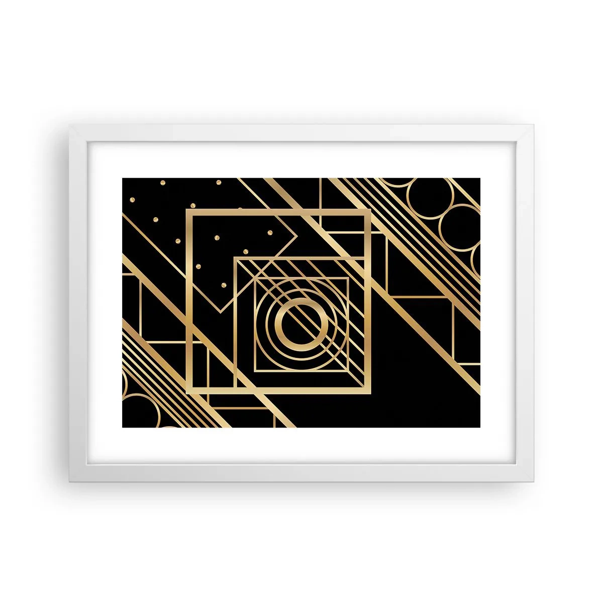 Póster en marco blanco - Geometría dorada - 40x30 cm