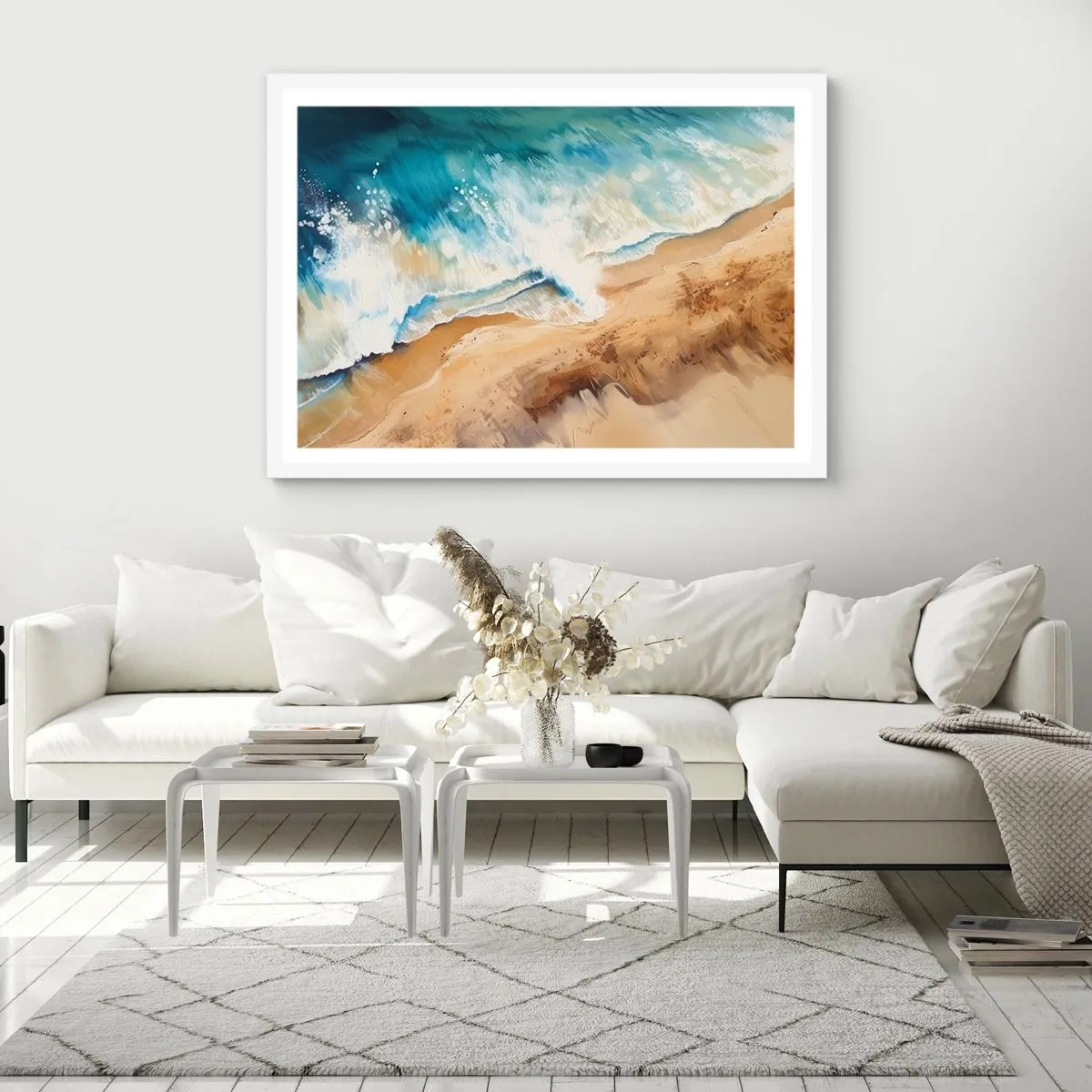 Póster en marco blanco - Olas recurrentes - 91x61 cm