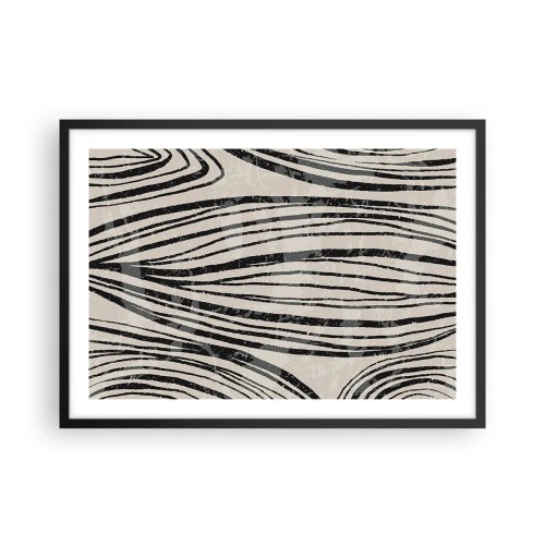 Póster en marco negro - Ondas abstractas en tonos blanco y negro - 70x50cm - Salpicadura de líneas - Decoración de pared moderna para salón y dormitorio ARTTOR