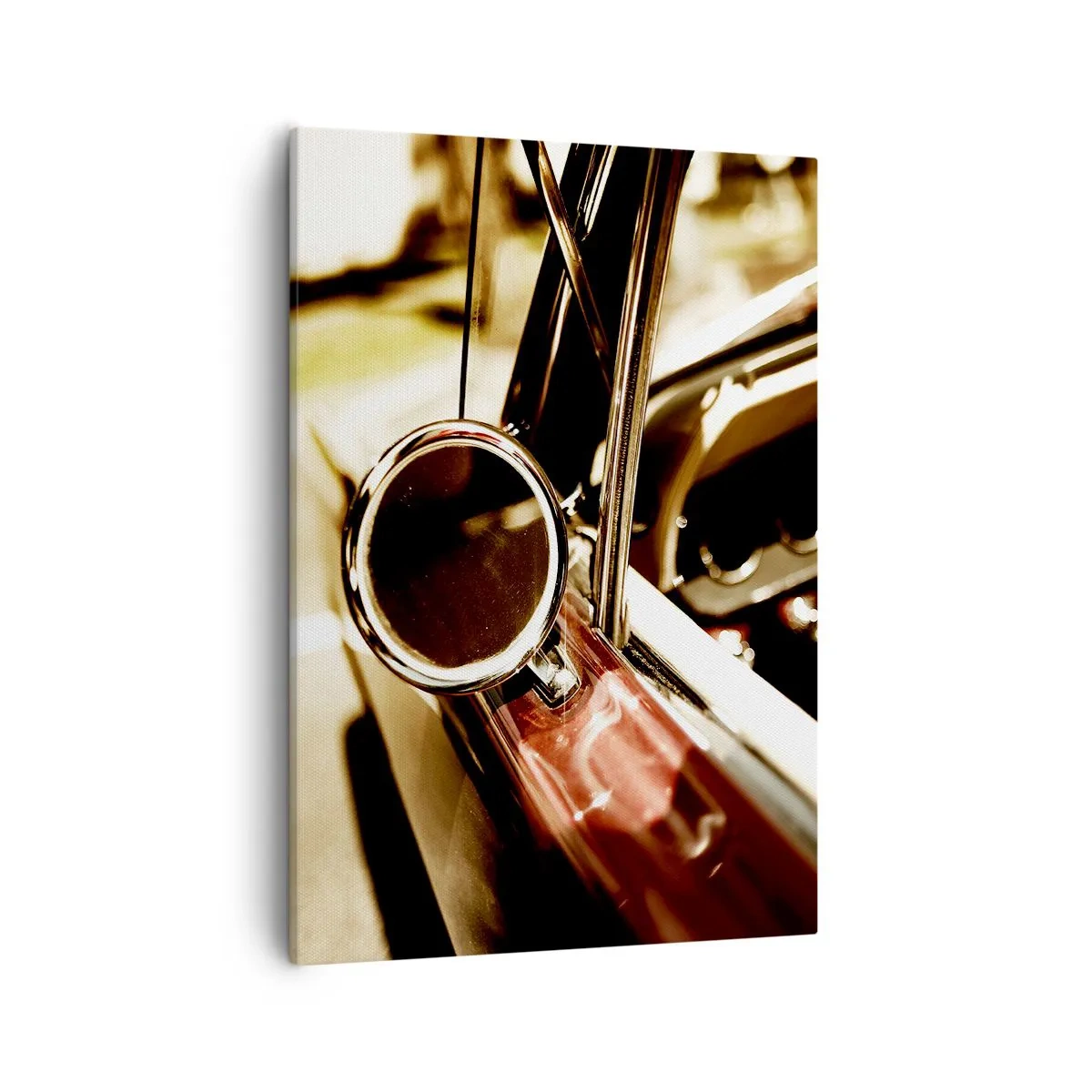 Cuadro sobre lienzo - Impresión de Imagen - Primer plano del espejo y el interior de un coche retro clásico. - 50x70cm - Un coche con alma - Decoración de pared moderna para salón y dormitorio ARTTOR