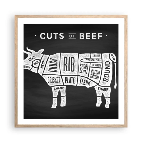 Póster en marco roble claro - Manual del carnicero - 60x60 cm