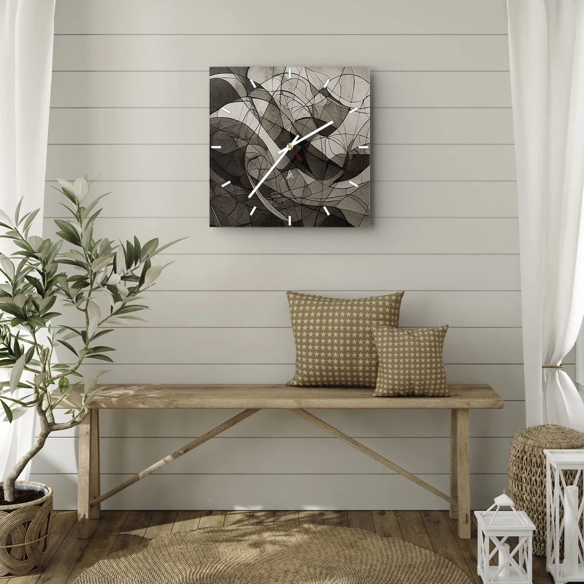 Reloj de pared - Reloj de vidrio - Circulación en colores tierra - 30x30 cm