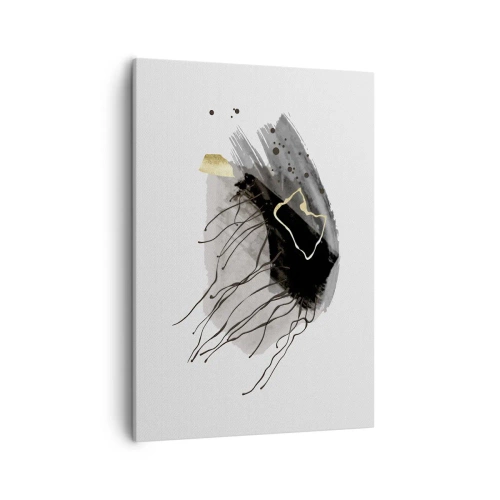 Cuadro sobre lienzo - Impresión de Imagen - Una composición abstracta con acentos negros y dorados. - 50x70cm - En negro y dorado - Decoración de pared moderna para salón y dormitorio ARTTOR
