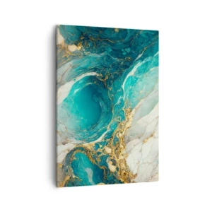 Cuadro sobre lienzo - Impresión de Imagen - Una composición abstracta en tonos turquesa y dorado. - 50x70cm - Composición con vetas de oro - Decoración de pared moderna para salón y dormitorio ARTTOR