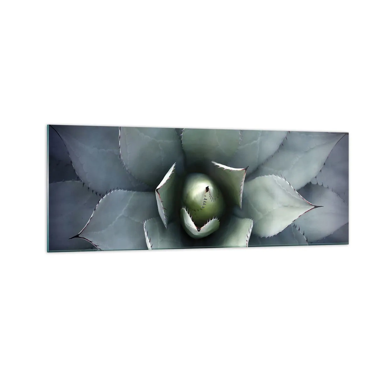 Cuadro sobre vidrio - Impresiones sobre Vidrio - Primer plano de una roseta de agave en delicados tonos verdes. - 140x50cm - Perfección natural - Decoración de pared moderna para salón y dormitorio ARTTOR