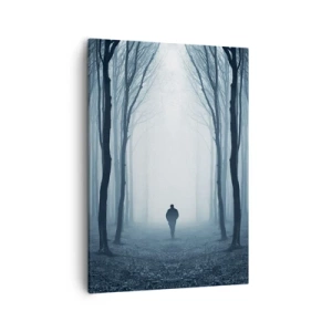 Cuadro sobre lienzo - Impresión de Imagen - Una figura caminando entre los árboles en un bosque brumoso. - 50x70cm - Alto y claro - Decoración de pared moderna para salón y dormitorio ARTTOR