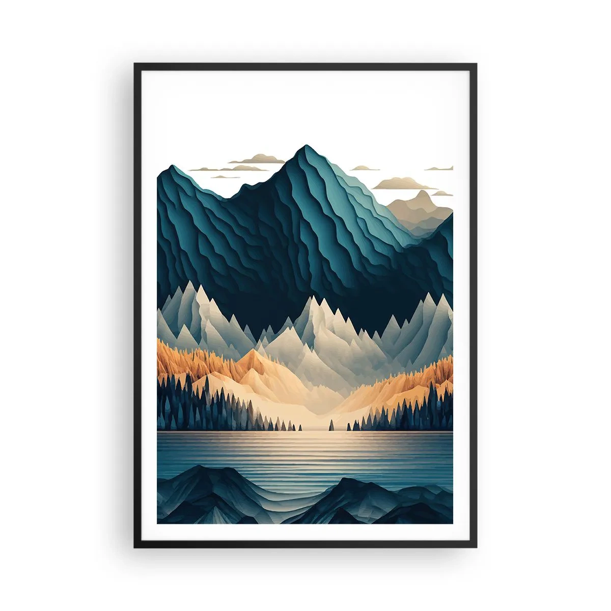 Póster en marco negro - Paisaje perfecto de montañas - 70x100 cm