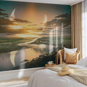 Fotomural Premium Canvas - Un paisaje fantástico con dos lunas en el horizonte. - 100x70cm - En algún lugar de una galaxia muy, muy lejana - Decoración de pared moderna para salón y dormitorio ARTTOR