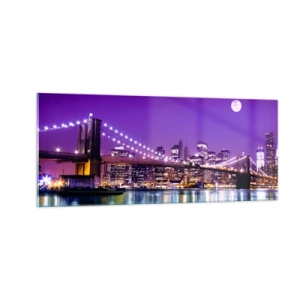 Cuadro sobre vidrio - Impresiones sobre Vidrio - Las luces de una gran ciudad en púrpura - 100x40 cm