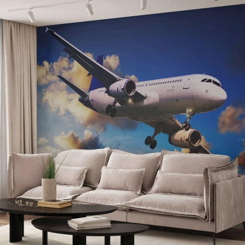 Fotomural personalizado Premium Canvas - Un viaje en blanco y azul - Avión, Viaje, Cielo con nubes