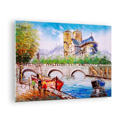Cuadro sobre vidrio - Impresiones sobre Vidrio - Puente y barcos con la catedral histórica como telón de fondo - 70x50cm - Su tiempo nunca pasa - Decoración de pared moderna para salón y dormitorio ARTTOR