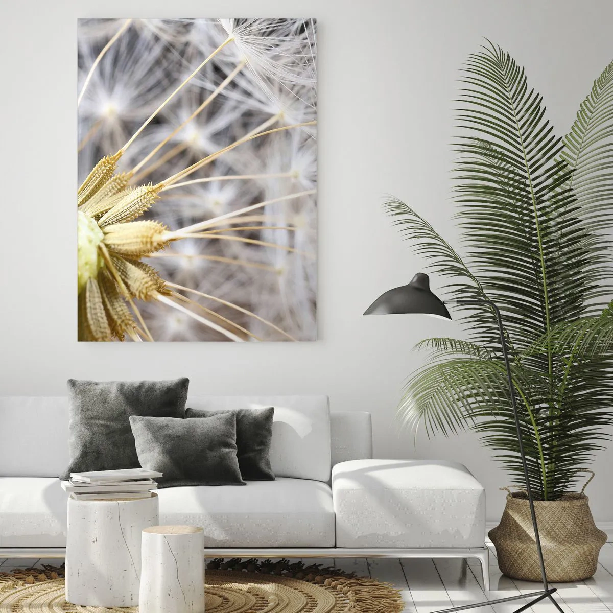 Cuadro sobre vidrio - Impresiones sobre Vidrio - Fotografía macro de un diente de león con semillas delicadas. - 70x100cm - Justo antes de volar - Decoración de pared moderna para salón y dormitorio ARTTOR