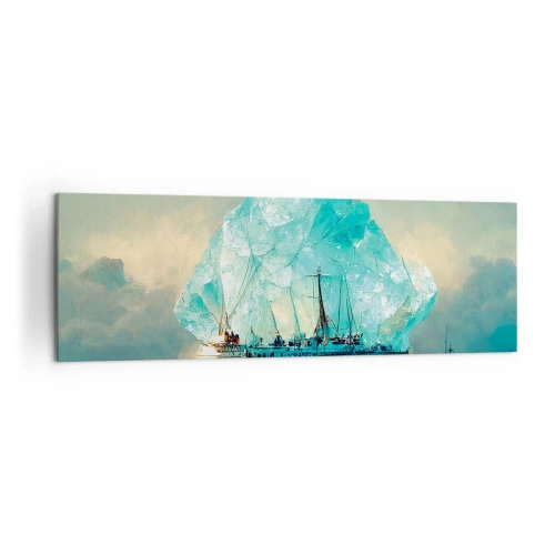 Cuadro sobre lienzo - Impresión de Imagen - Un barco con un majestuoso iceberg al fondo. - 160x50cm - Diamante ártico - Decoración de pared moderna para salón y dormitorio ARTTOR