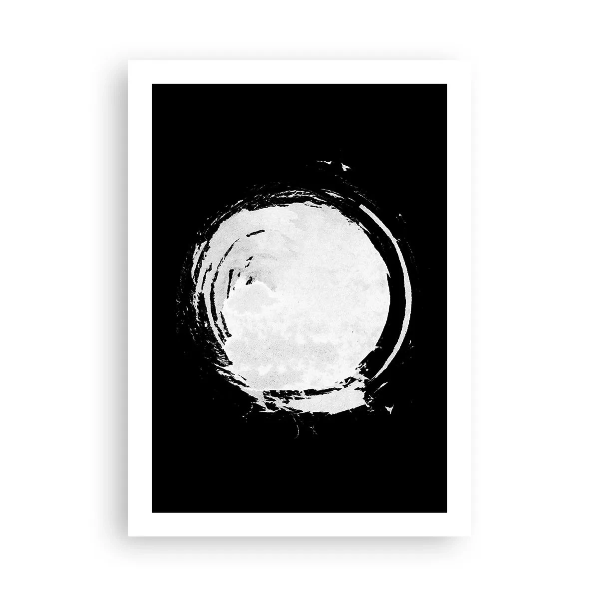 Póster - Forma de círculo abstracto blanco sobre un fondo negro - 50x70cm - La buena salida - Decoración de pared moderna para salón y dormitorio ARTTOR