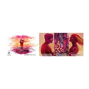 Muestra de fotomural Premium Sand - ¡Un solo corazón! Necesito tan poco para ser feliz… - Abstracción, pareja de enamorados, Beso - 100x30 cm