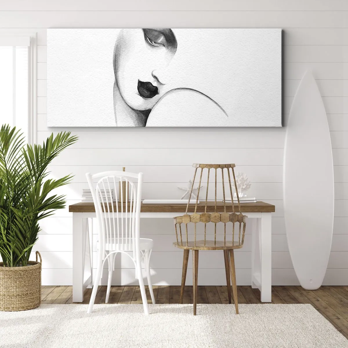 Cuadro sobre lienzo - Impresión de Imagen - Pensativa - 100x40 cm