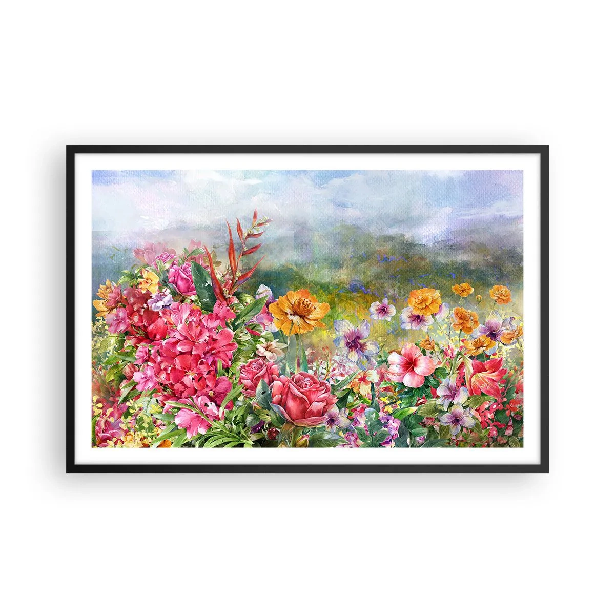Póster en marco negro - Un jardín enloquecido - 91x61 cm
