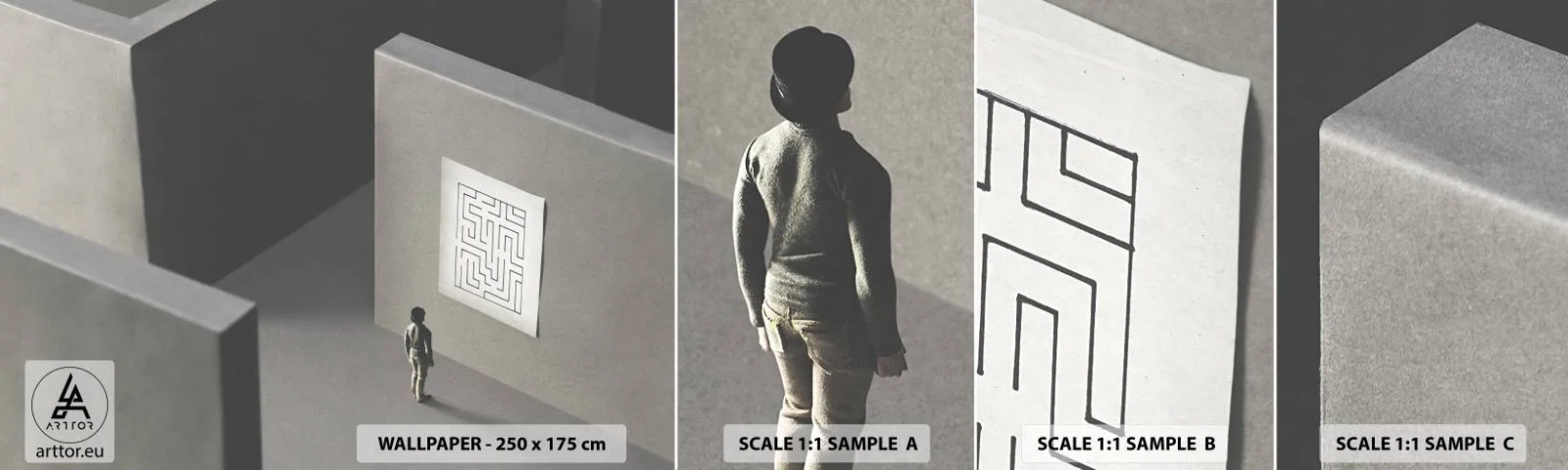 Muestra De Fotomural Standard Eco - ¿Pero dónde estoy? - Laberinto, Abstracción, Pedazo - 100x30 cm