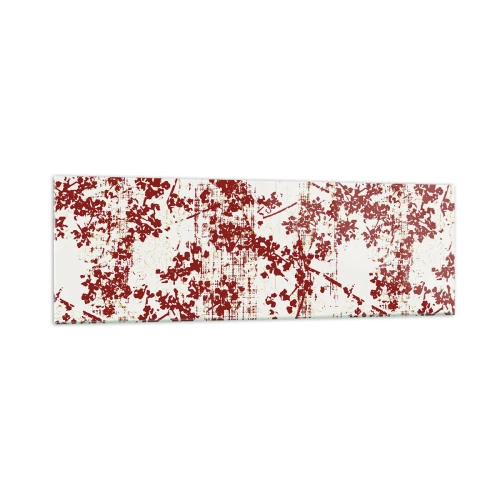 Cuadro sobre vidrio - Impresiones sobre Vidrio - Flores rojas sobre un fondo blanco en un estilo artístico. - 160x50cm - Como un viejo percal - Decoración de pared moderna para salón y dormitorio ARTTOR