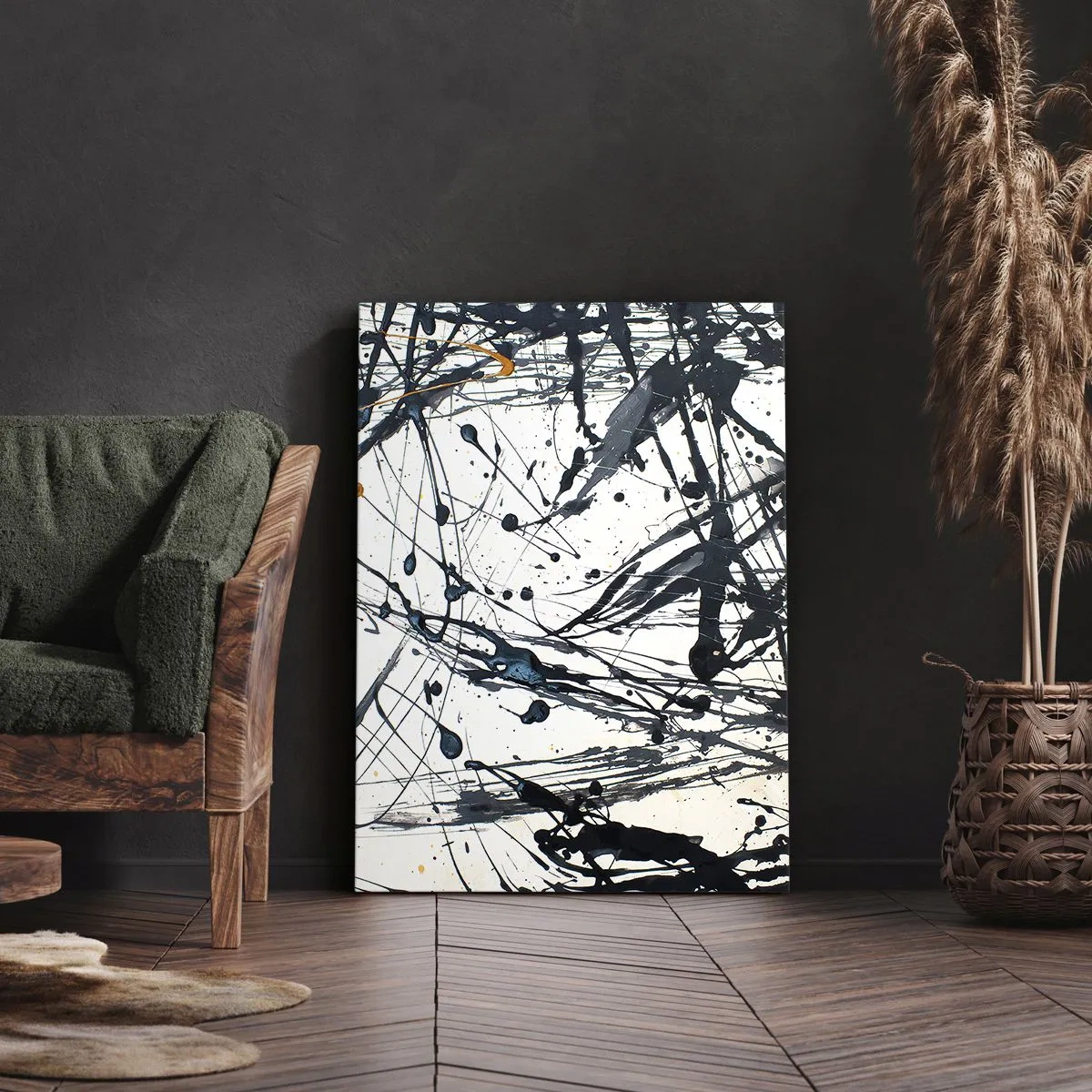 Cuadro sobre lienzo - Impresión de Imagen - Patrón de pintura abstracta con líneas y manchas dinámicas. - 50x70cm - ¿Con o sin sentido? - Decoración de pared moderna para salón y dormitorio ARTTOR