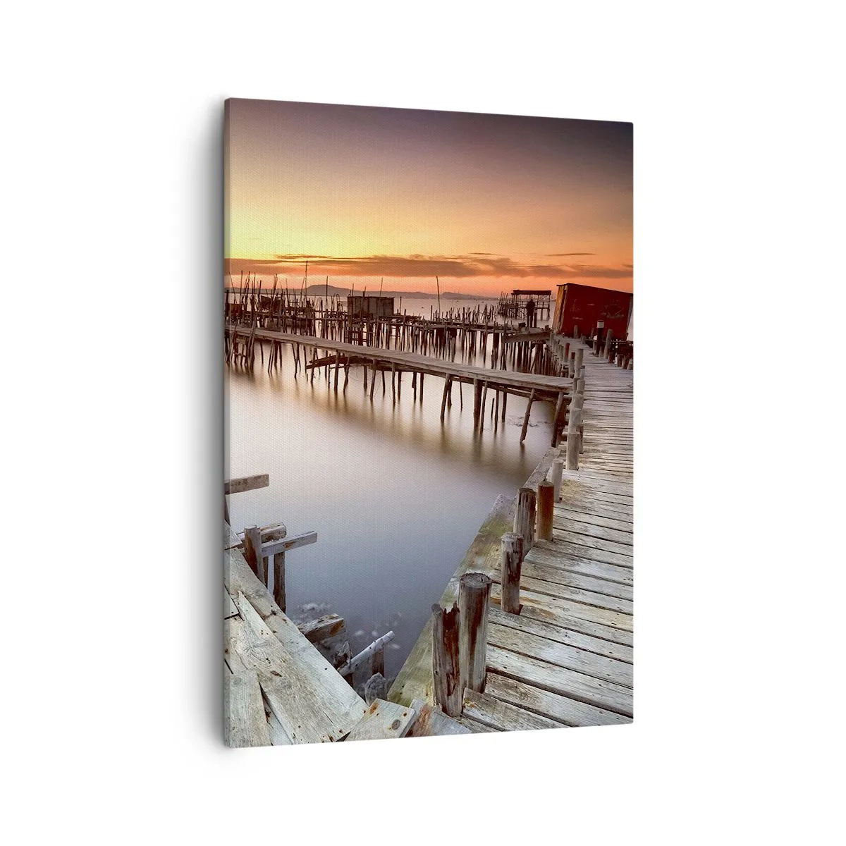 Cuadro sobre lienzo - Impresión de Imagen - Muelles de madera en aguas tranquilas al atardecer - 50x70cm - Auténtico, sublime - Decoración de pared moderna para salón y dormitorio ARTTOR