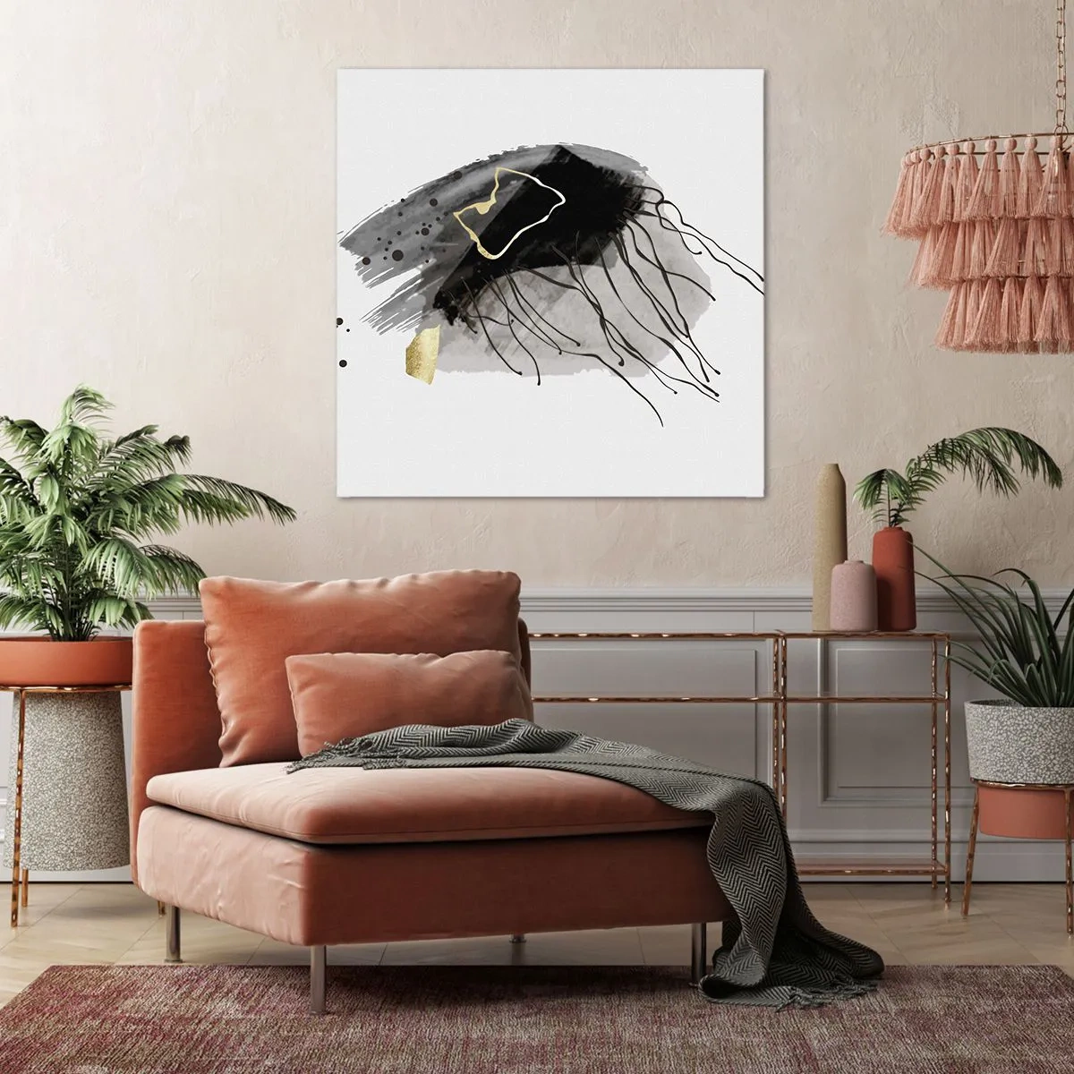 Cuadro sobre lienzo - Impresión de Imagen - En negro y dorado - 70x70 cm