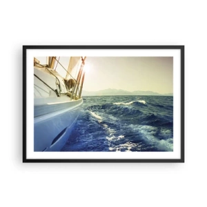 Póster en marco negro - Un yate en mar abierto con vistas a las olas. - 70x50cm - Para una aventura - Decoración de pared moderna para salón y dormitorio ARTTOR