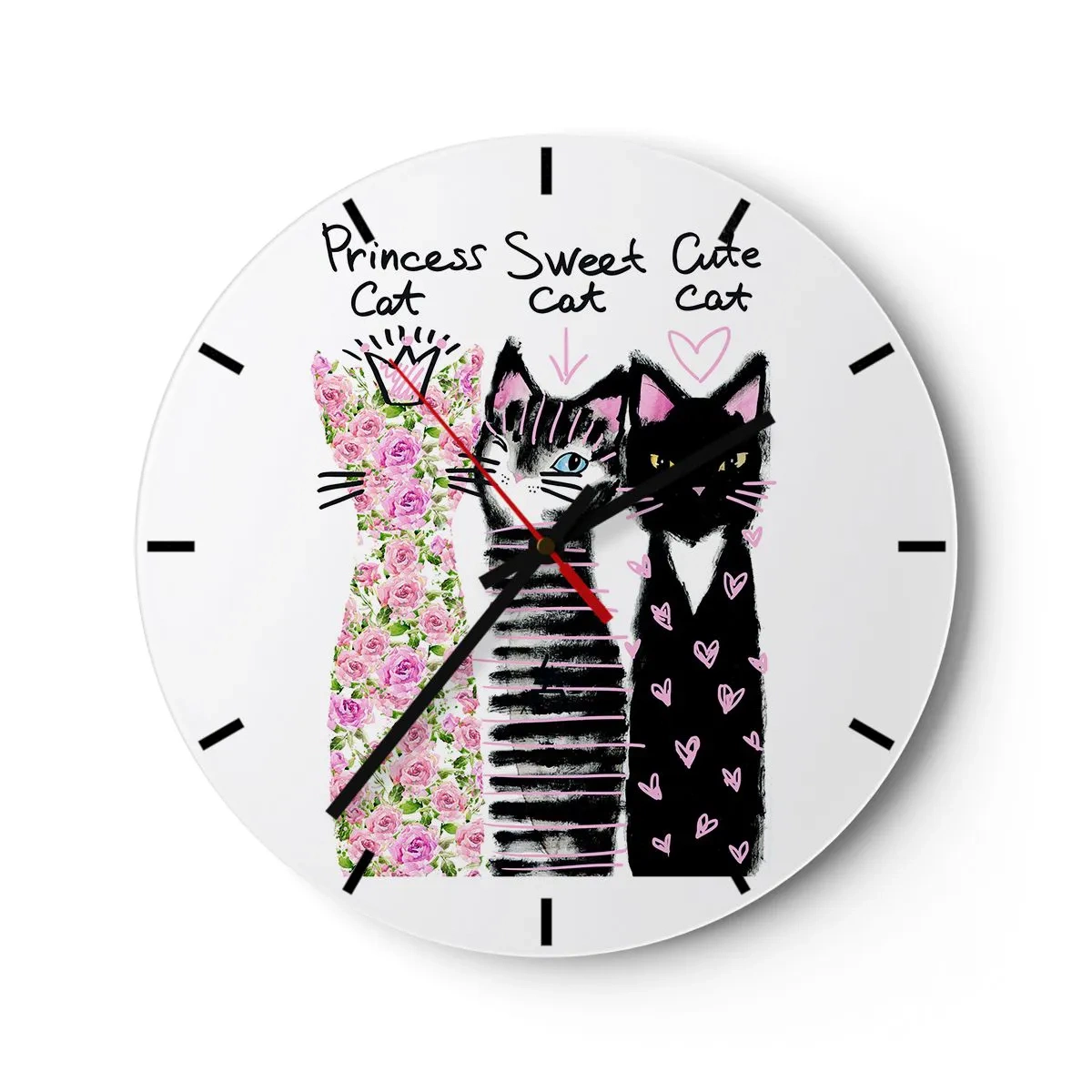 Reloj de pared - Reloj de vidrio - Había tres gatitos - 40x40 cm