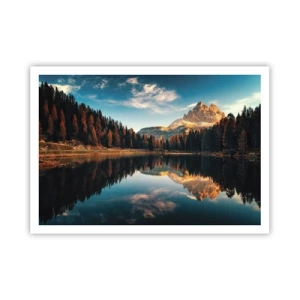Póster - Paisaje de montaña con lago y bosque. - 100x70cm - Paisaje duplicado - Decoración de pared moderna para salón y dormitorio ARTTOR