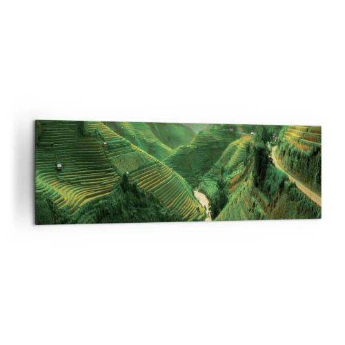 Cuadro sobre lienzo - Impresión de Imagen - Pintorescas terrazas de arroz en un valle verde iluminado por el sol poniente - 160x50cm - Valle vietnamita - Decoración de pared moderna para salón y dormitorio ARTTOR