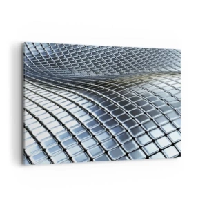 Cuadro sobre lienzo - Impresión de Imagen - Estructura moderna de cuadrados metálicos. - 120x80cm - Ola de plata - Decoración de pared moderna para salón y dormitorio ARTTOR