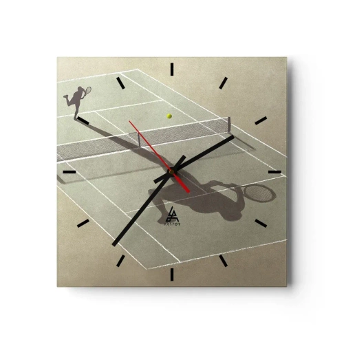 Reloj de pared - Reloj de vidrio - La sombra de un tenista en la cancha durante un partido de tenis. - 30x30cm - Véncete a ti mismo - Decoración de pared moderna para salón y dormitorio ARTTOR