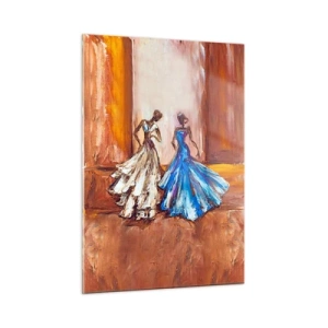 Cuadro sobre vidrio - Impresiones sobre Vidrio - Figuras femeninas con vestidos de gala en estilo artístico. - 50x70cm - Un elegante dúo - Decoración de pared moderna para salón y dormitorio ARTTOR