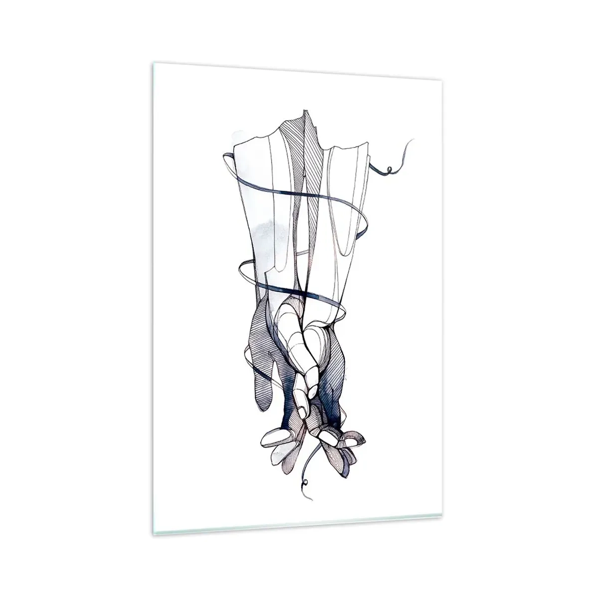 Cuadro sobre vidrio - Impresiones sobre Vidrio - Un dibujo sutil de una mano con una delicada flor. - 80x120cm - Un estudio sobre el contacto - Decoración de pared moderna para salón y dormitorio ARTTOR