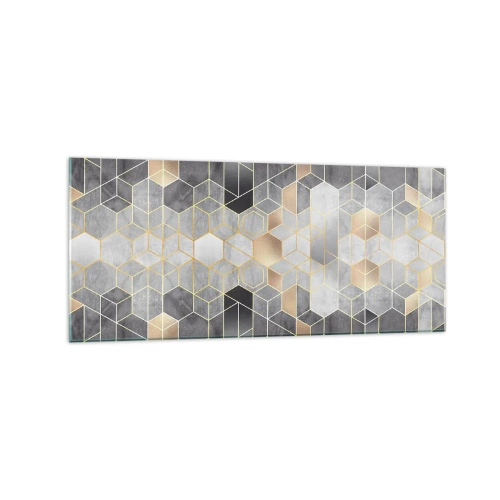Cuadro sobre vidrio - Impresiones sobre Vidrio - Patrón geométrico en tonos dorados - 120x50cm - Composición de diamantes - Decoración de pared moderna para salón y dormitorio ARTTOR