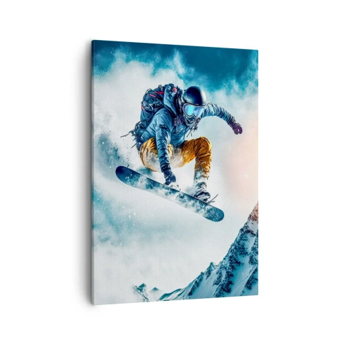 Cuadro sobre lienzo - Impresión de Imagen - Un snowboarder vuela sobre montañas nevadas. - 50x70cm - Emociones extremas - Decoración de pared moderna para salón y dormitorio ARTTOR