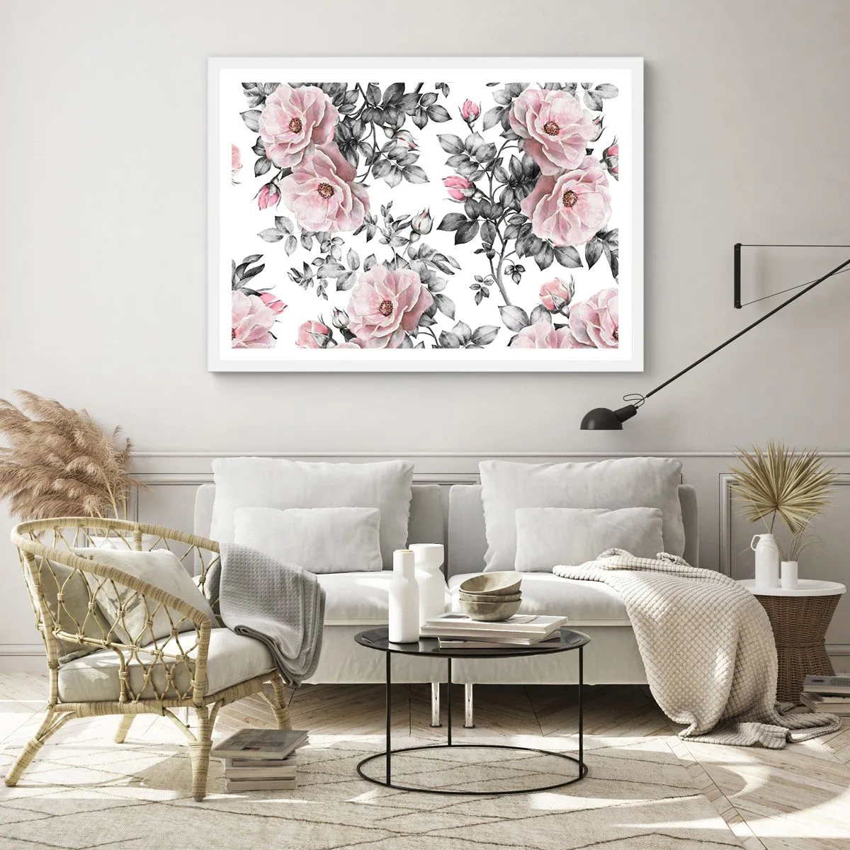 Póster en marco blanco - Entre las rosas - 91x61 cm
