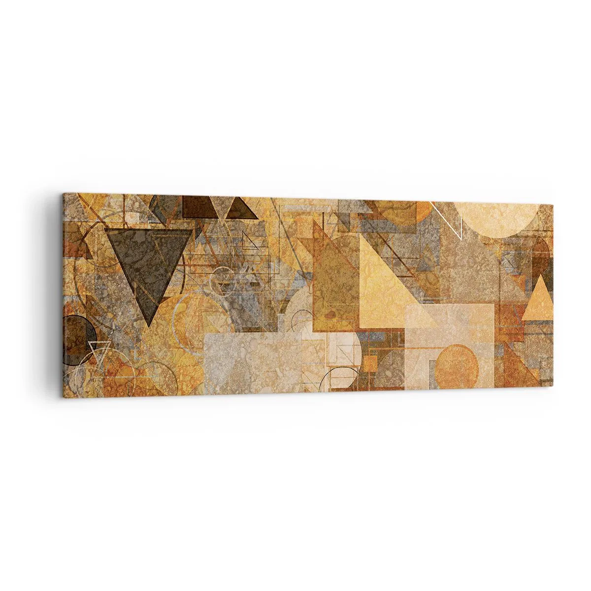 Cuadro sobre lienzo - Impresión de Imagen - Figuras geométricas abstractas en tonos cálidos. - 140x50cm - Estudio cubista en bronce - Decoración de pared moderna para salón y dormitorio ARTTOR