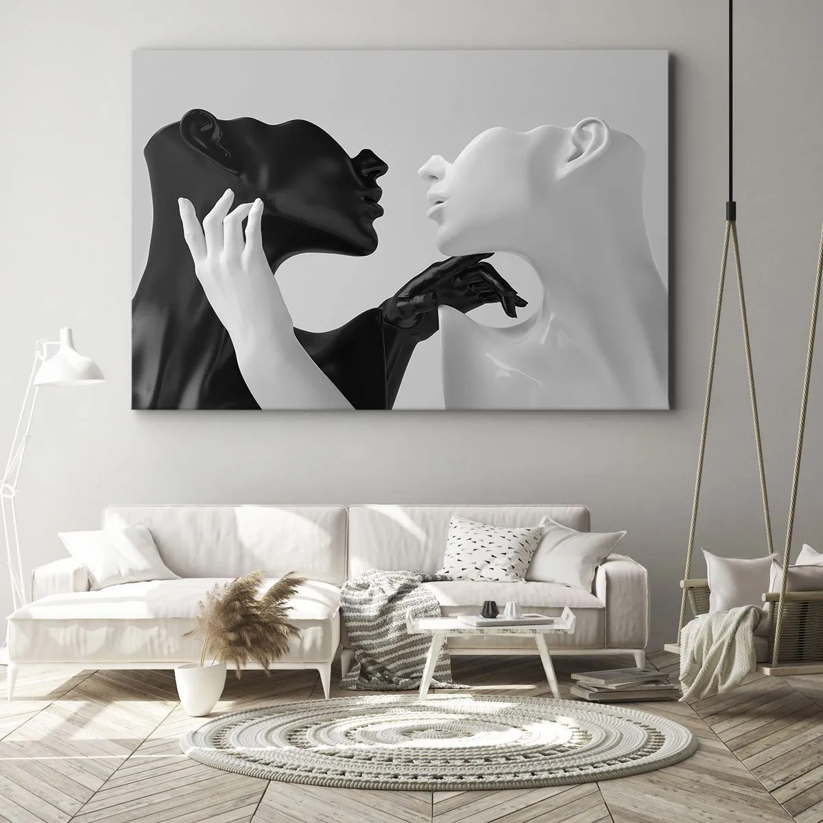 Cuadro sobre lienzo - Impresión de Imagen - Siluetas en blanco y negro en primer plano dinámico - 70x50cm - Atracción - deseo - Decoración de pared moderna para salón y dormitorio ARTTOR