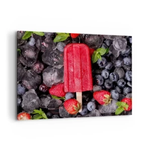 Cuadro sobre lienzo - Impresión de Imagen - Paleta roja rodeada de fruta y hielo. - 100x70cm - El sabor del verano caluroso - Decoración de pared moderna para salón y dormitorio ARTTOR