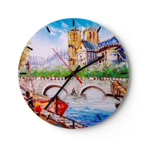 Reloj de pared - Reloj de vidrio - El puente y la catedral en estilo pictórico. - 30x30cm - Su tiempo nunca pasa - Decoración de pared moderna para salón, cocina y dormitorio ARTTOR