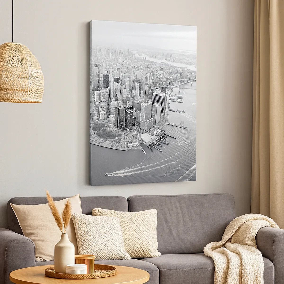 Cuadro sobre lienzo - Impresión de Imagen - Vista aérea de Manhattan en blanco y negro - 50x70cm - ¿Cómo no amar este lugar? - Decoración de pared moderna para salón y dormitorio ARTTOR