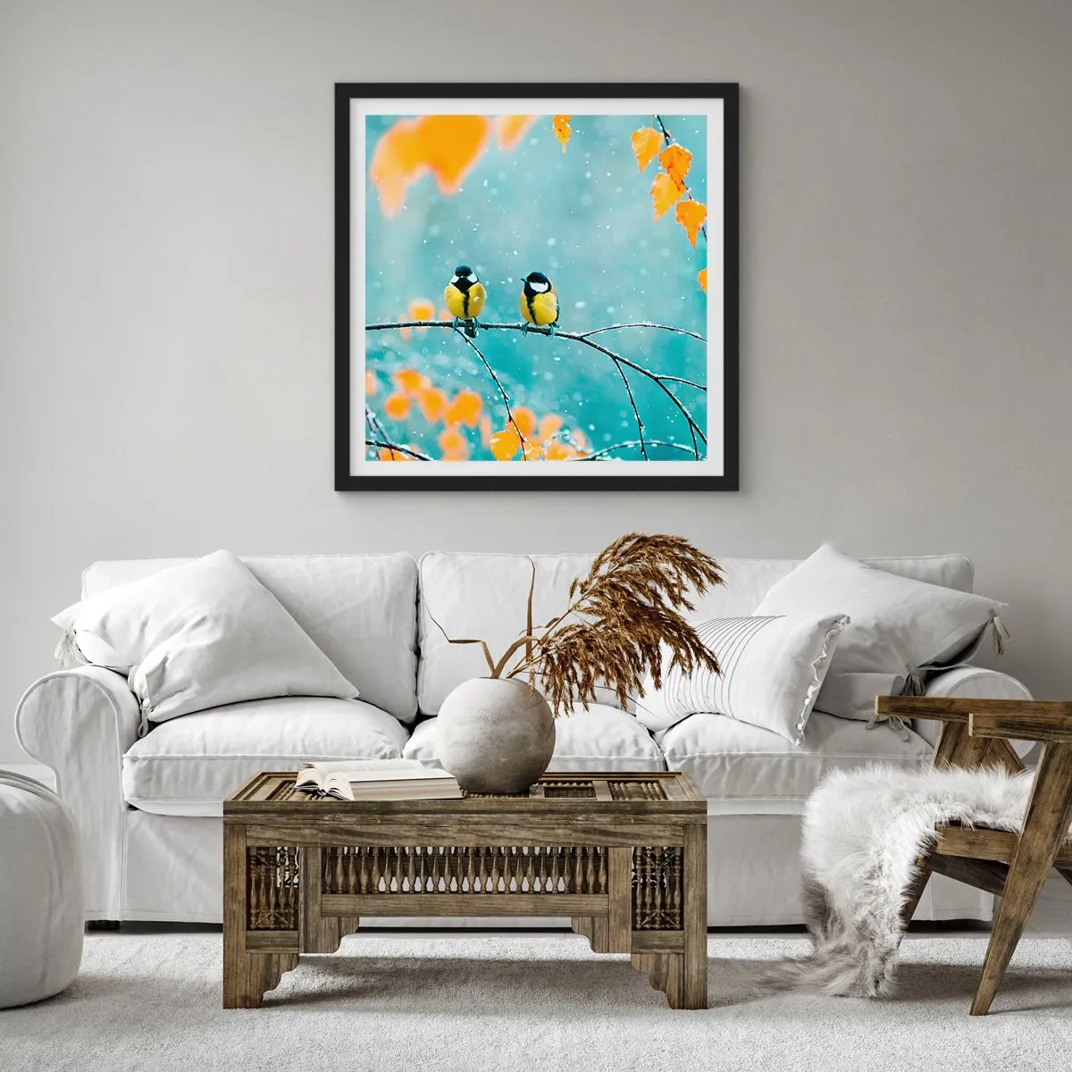 Póster en marco negro - Cotilleo de pájaros - 30x30 cm