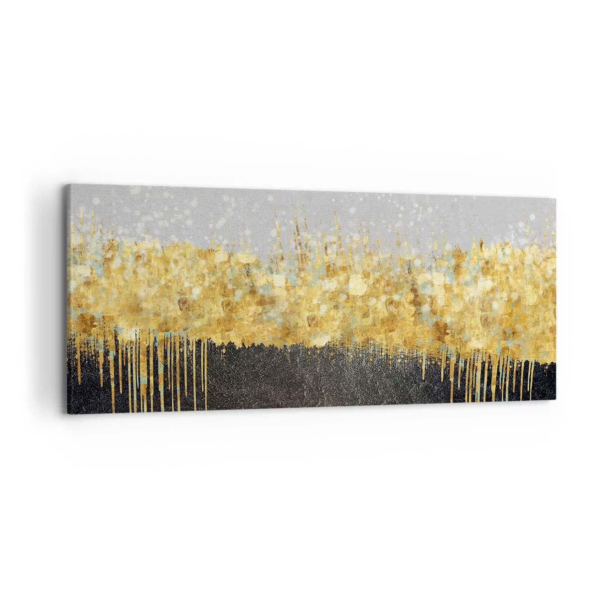 Cuadro sobre lienzo - Impresión de Imagen - Composición abstracta en tonos dorados y negros. - 120x50cm - Hacia arriba y hacia abajo - Decoración de pared moderna para salón y dormitorio ARTTOR